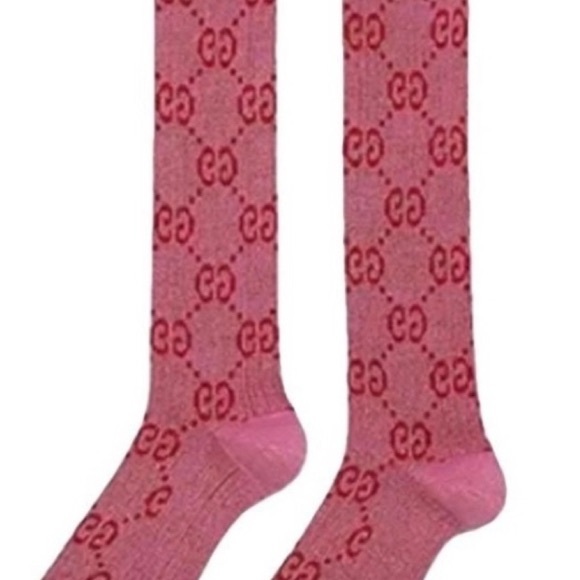 New Gucci Pink Logo Knit Socks - Picture 1 of 7